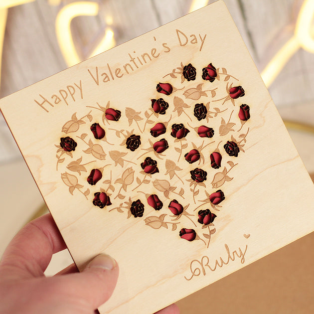 Floral Heart Valentine's Day Wooden Engraved Greetings Card – Love Lumi Ltd
