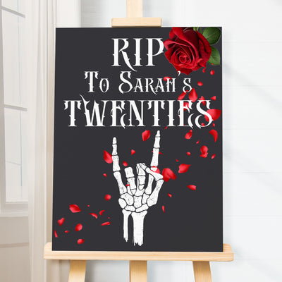 RIP to my Youth Thirties 30s Twenties 20s Skeleton Rock Hand Birthday Party Acrylic Sign