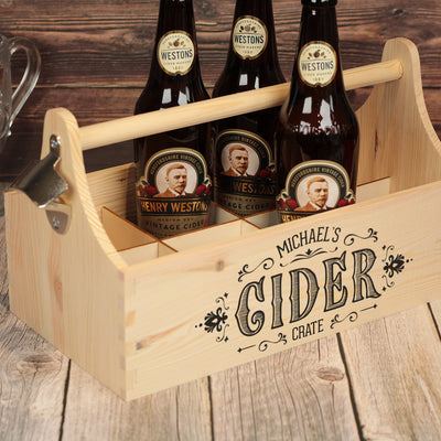 Vintage Typography Beer or Cider Bottle Gift Box Father's Day Birthday Treat Hamper Caddy with Handle