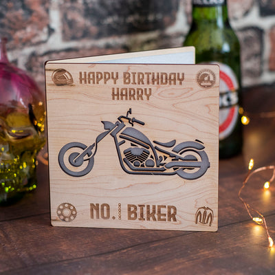 Number 1 Cruiser Biker Motorcycle Engraved Wooden Greetings Card-Love Lumi Ltd