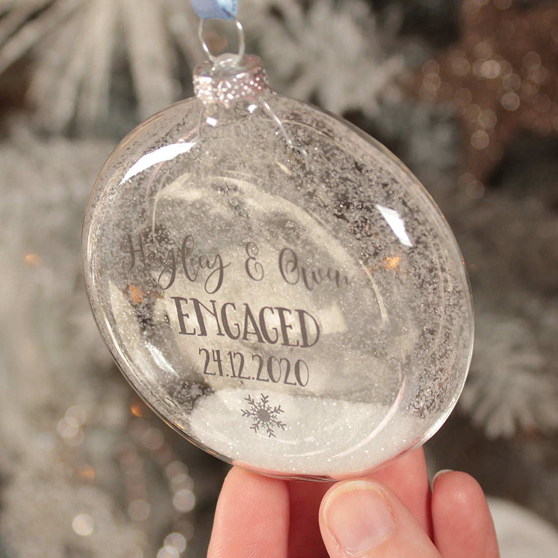 Engagement Christmas Glass Glitter Bauble-Love Lumi Ltd