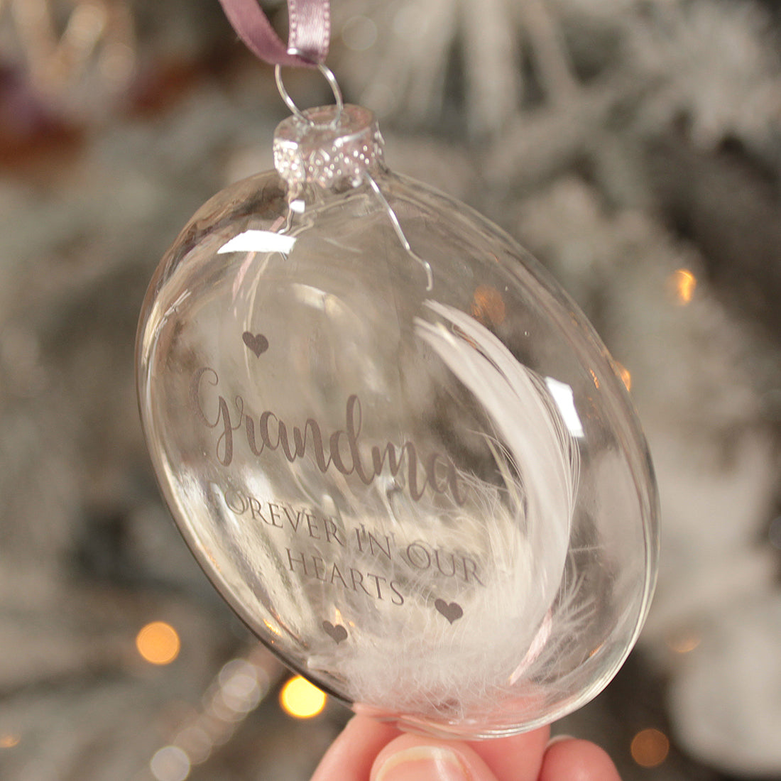 Glass Remembrance Feather Christmas Bauble-Love Lumi Ltd