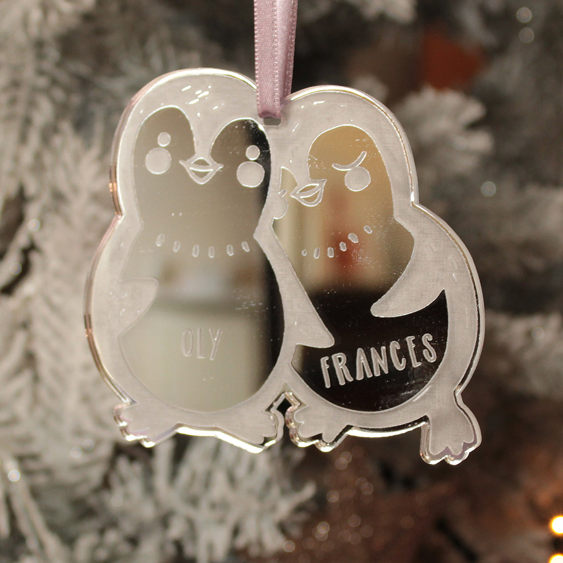 Penguin Couple Mirror Christmas Decoration-Love Lumi Ltd