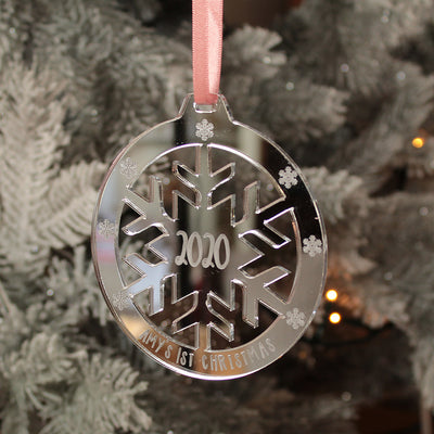 Baby's 1st Christmas Snowflake Mirror Decoration-Love Lumi Ltd