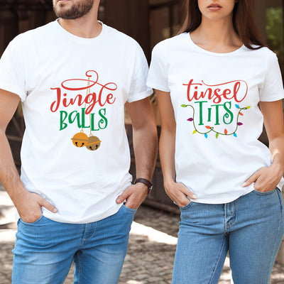 Fun Christmas Tinsel Tits and Jingle Balls Women's and Men's T-Shirt-Love Lumi Ltd