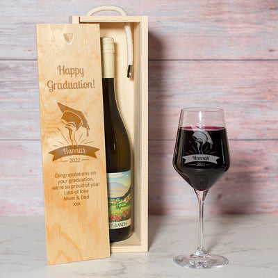 Personalised Happy Graduation Hat Wine Bottle Gift Box and Glass-Love Lumi Ltd