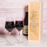 Personalised Love Heart Names and Special Date Wedding Anniversary Wine Bottle Gift Box and Glasses-Love Lumi Ltd