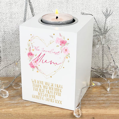Personalised Floral Heart Candle Tealight Holder-Love Lumi Ltd