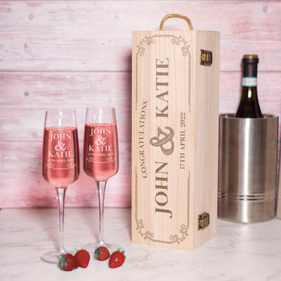 Personalised Vintage Frame Congratulations Engraved Champagne Bottle Gift Box and Glasses-Love Lumi Ltd