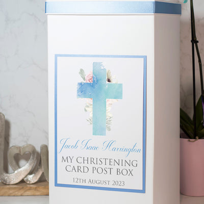 Personalised Watercolour Cross Christening Baptism Card Post Box-Love Lumi Ltd