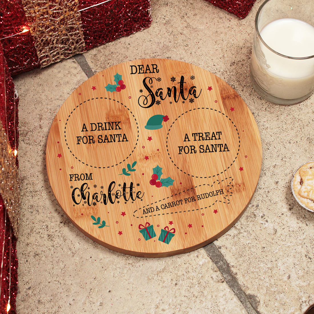 Personalised Mistletoe Round Christmas Eve Santa Treat Board-Love Lumi Ltd