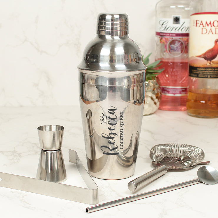 Personalised Cocktail Queen 5 Piece Cocktail Shaker Gift Set-Love Lumi Ltd