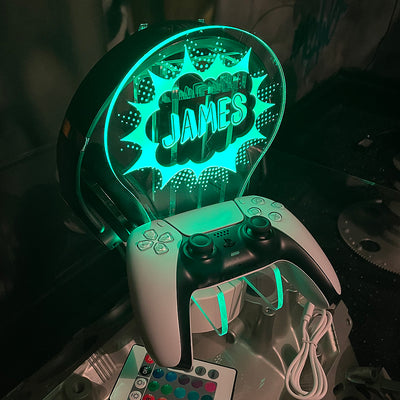 Personalised LED Light Comic Bubble Controller and Headset Gaming Station with Colour Changing base-Love Lumi Ltd