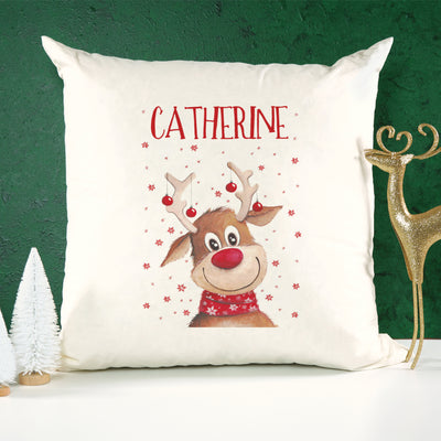 Personalised Rudolph Christmas Soft Large Cushion Cover 40x40cm-Love Lumi Ltd