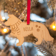 Pet Dog Breed In Scarf Wooden Christmas Tree Decoration Bauble-Love Lumi Ltd
