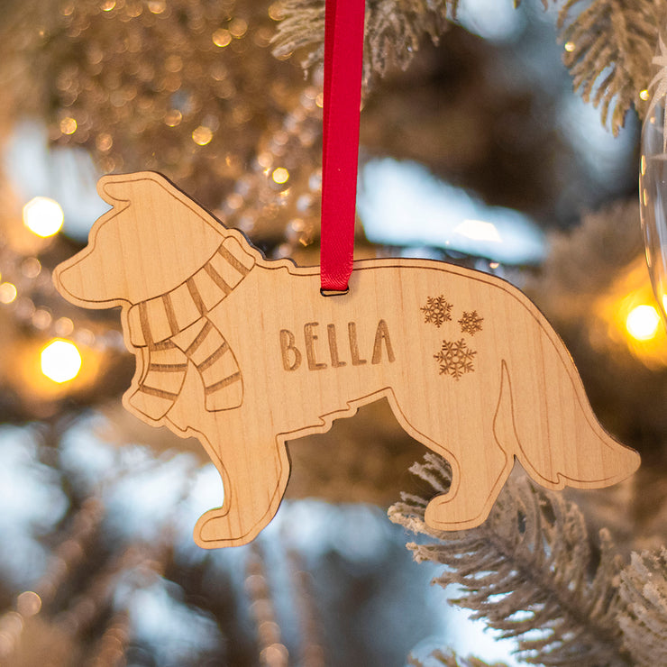 Pet Dog Breed In Scarf Wooden Christmas Tree Decoration Bauble-Love Lumi Ltd