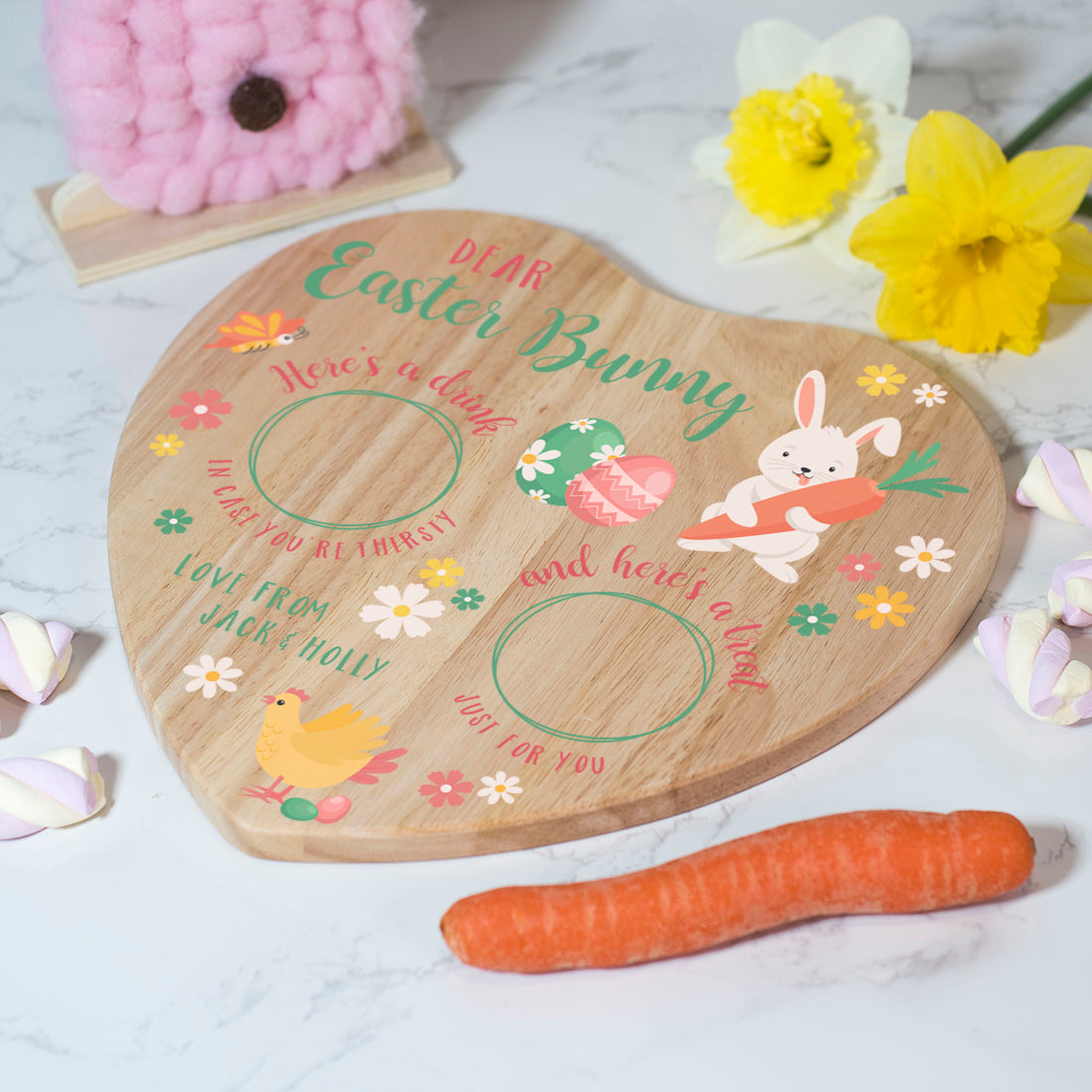 Heart Shaped Floral Bunny and Chicken Easter Treat Board-Love Lumi Ltd