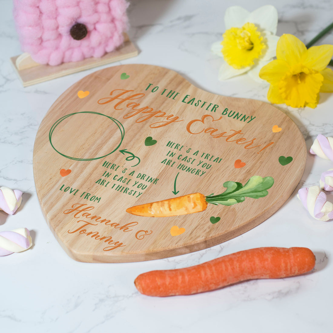 Heart Shaped Watercolour Hearts and Carrot Easter Bunny Treat Board-Love Lumi Ltd