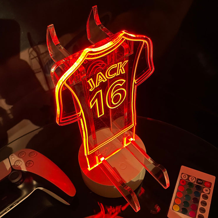 Personalised Neon Football Shirt Controller and Headset Gaming Station with Colour Changing light base-Love Lumi Ltd