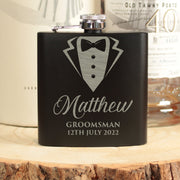 Personalised Tuxedo Groomsmen Matt Black Engraved Hip Flask-Love Lumi Ltd