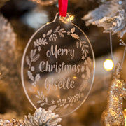 Any Message Holly Wreath Acrylic Christmas Tree Decoration Bauble-Love Lumi Ltd