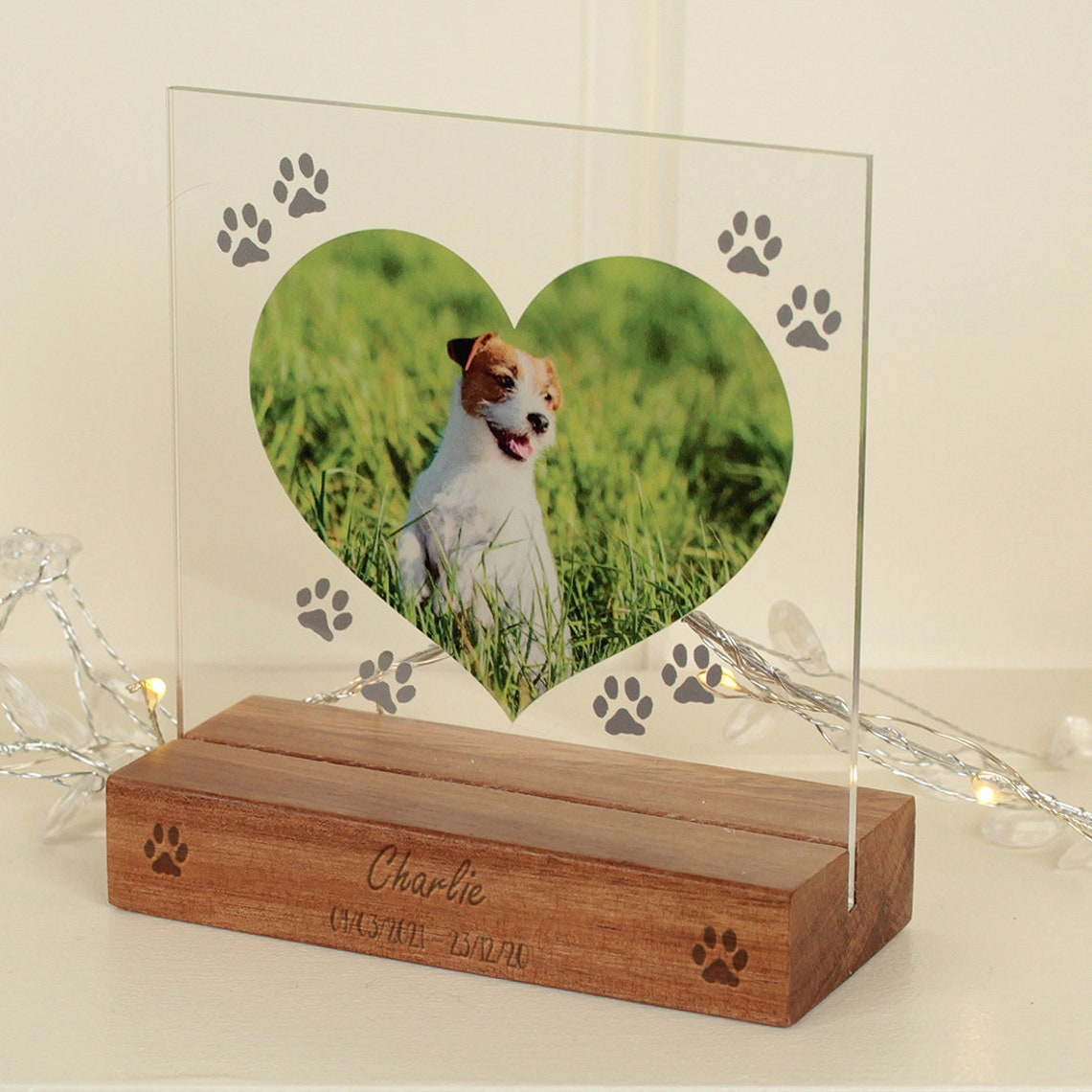 Pet Memorial Acrylic Photo on Printed Wooden Block Base-Love Lumi Ltd