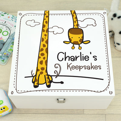 Personalised Cute Giraffe Baby Children's Wooden Memory Keepsake Box-Love Lumi Ltd