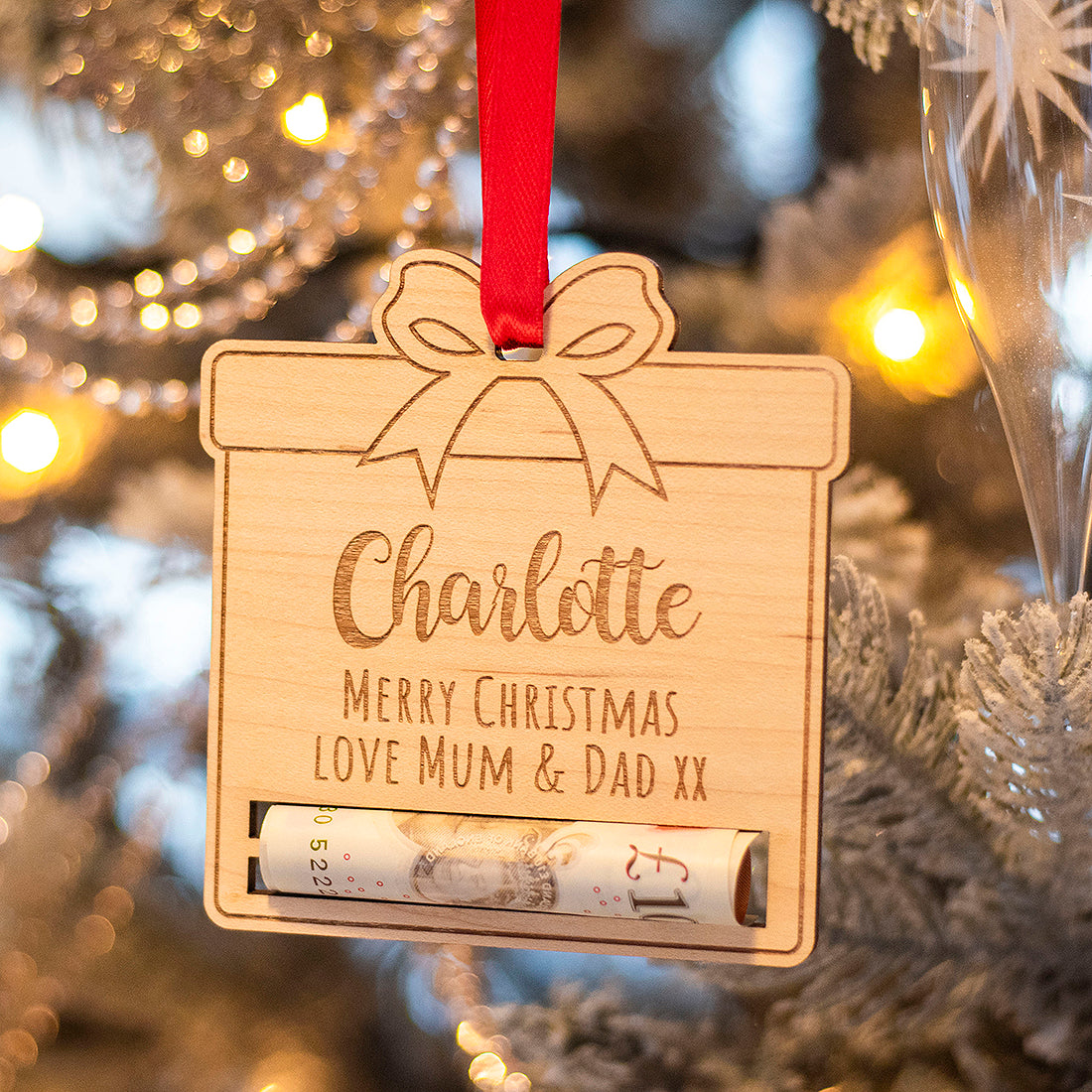 Personalised Present Money Holder Christmas Tree Decoration Bauble-Love Lumi Ltd