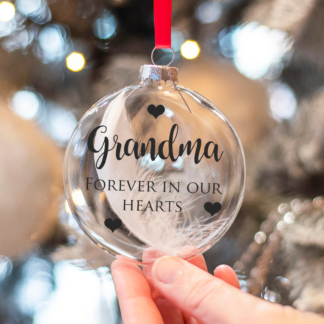 Glass Remembrance Feather Christmas Bauble-Love Lumi Ltd