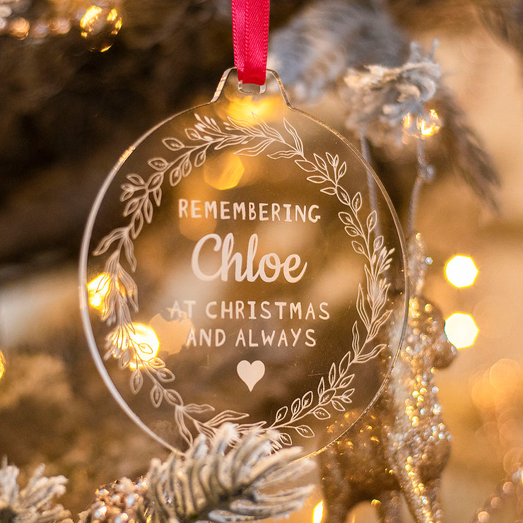 Personalised Remembrance Wreath Acrylic Christmas Tree Decoration Bauble-Love Lumi Ltd