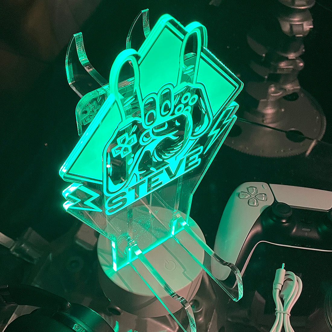 Personalised LED Light Rock Hand Controller and Headset Gaming Station with Colour Changing base-Love Lumi Ltd