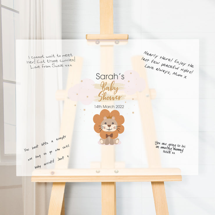 Personalised Little Lion Baby Shower Frosted Acrylic Signing Board-Love Lumi Ltd