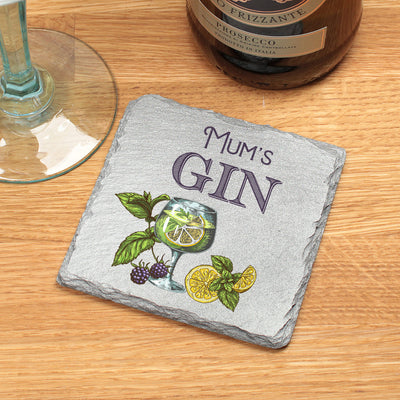 Personalised Gin Silver Coated Natural Edged Slate Drinks Coaster-Love Lumi Ltd