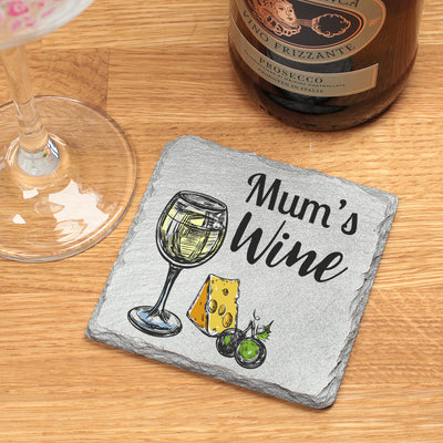 Personalised White Wine Glass Silver Coated Natural Edged Slate Drinks Coaster-Love Lumi Ltd