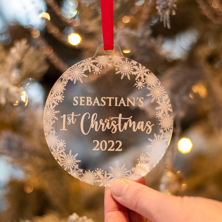 Personalised Snowflake Wreath Baby's 1st Christmas Tree Decoration Bauble-Love Lumi Ltd