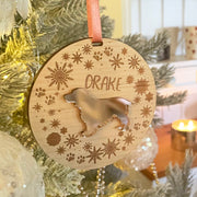 Snowflake Wreath Pet Dog Breed Wood and Acrylic Christmas Tree Decoration-Love Lumi Ltd