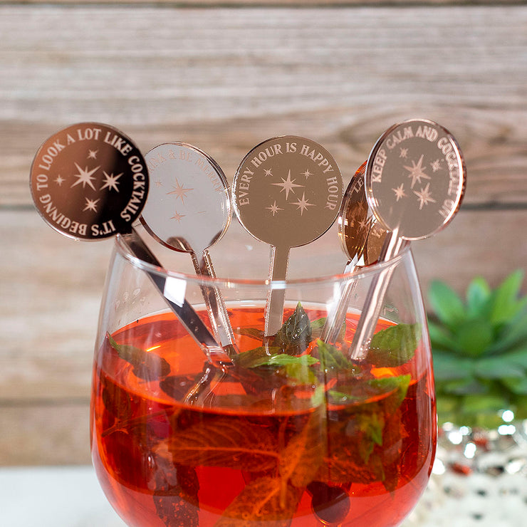 Set of 5 Cocktail Quote Themed Acrylic Glass Drink Stirrers-Love Lumi Ltd
