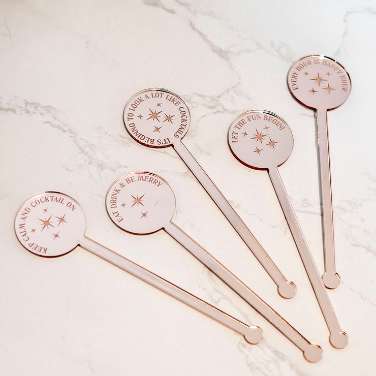 Set of 5 Cocktail Quote Themed Acrylic Glass Drink Stirrers-Love Lumi Ltd