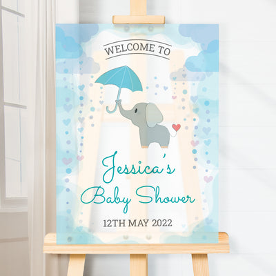 Personalised Elephant Baby Shower Acrylic Welcome Board Sign | Pink or Blue-Love Lumi Ltd