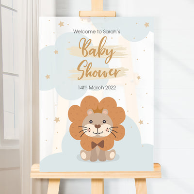Personalised Cute Lion Baby Shower Acrylic Welcome Board Sign | Pink or Blue-Love Lumi Ltd