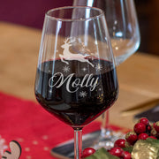 Personalised Flying Reindeer Christmas Stemmed 365ml Wine Glasses-Love Lumi Ltd
