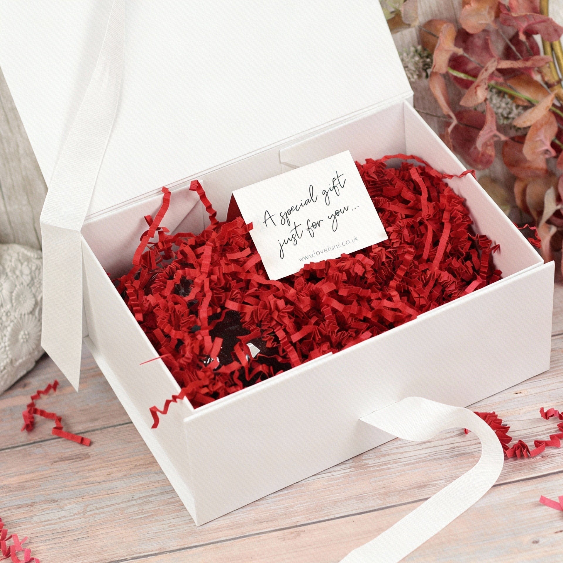 Bows and Hearts Stemless Glass with optional Red Glass Heart Gift Set