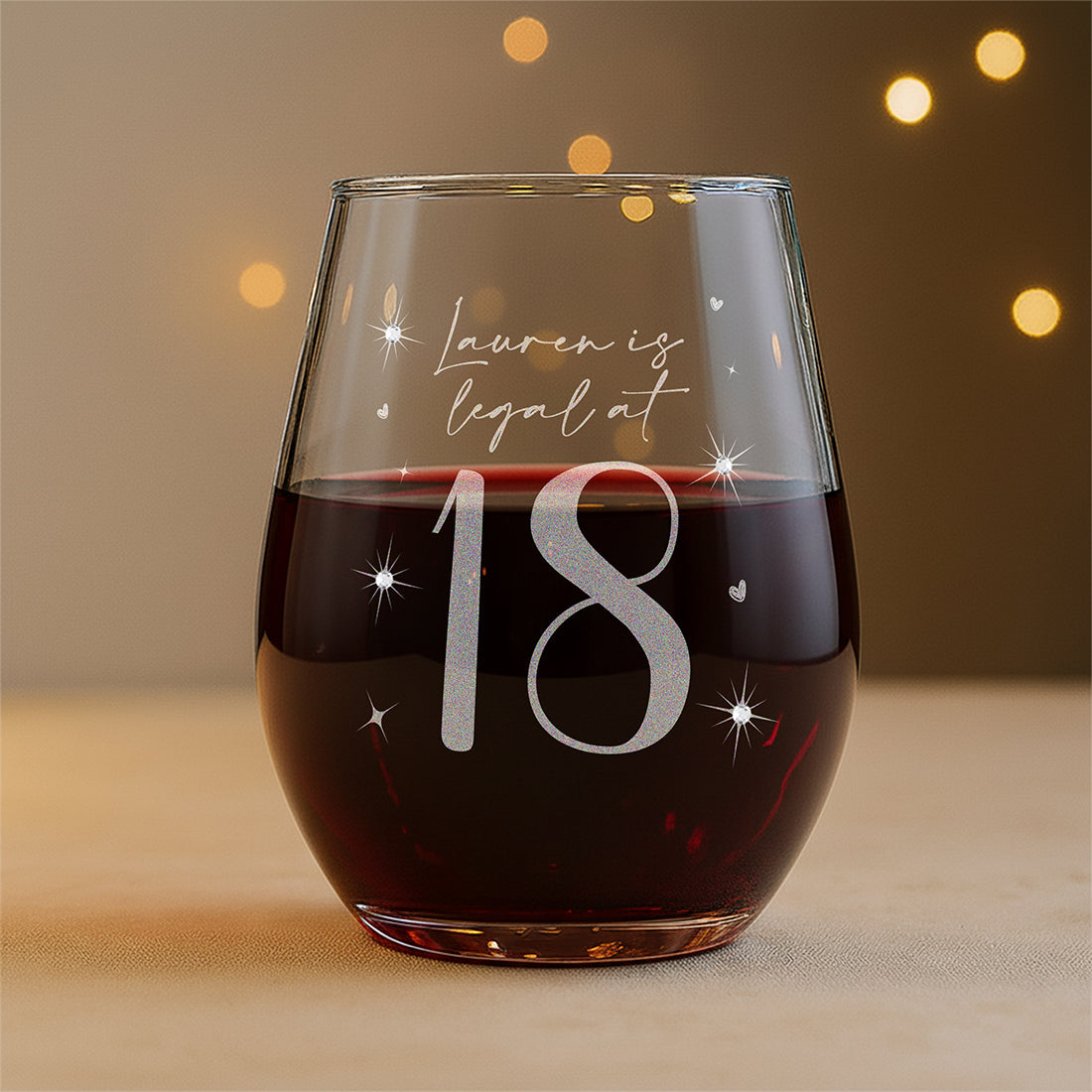 18th Birthday Diamante Crystal Embellished Stemless Glass and Birthstone Heart Gift Set