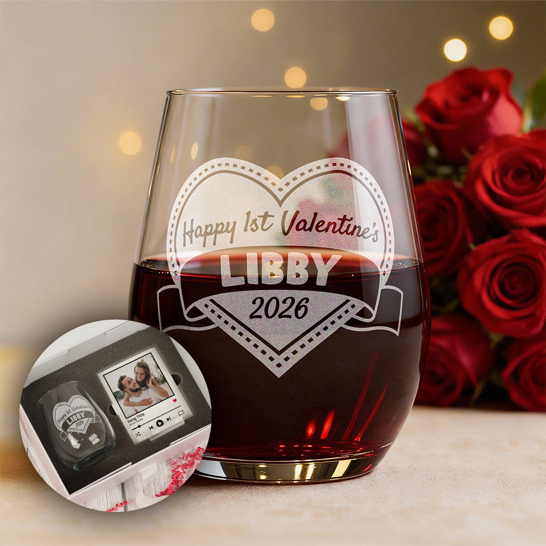 Personalised 1st Valentine's Day Stemless Glass