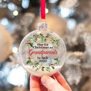 1st Christmas As Grandparents Glitter Glass Bauble