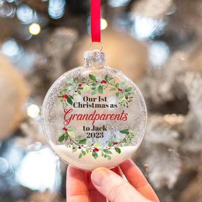 1st Christmas As Grandparents Glitter Glass Bauble