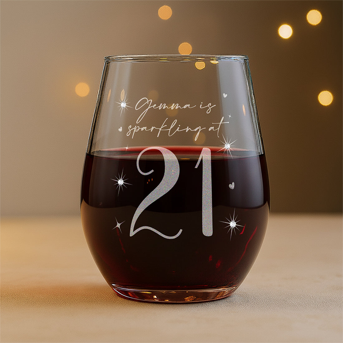 21st Birthday Diamante Crystal Embellished Stemless Glass and Birthstone Heart Gift Set