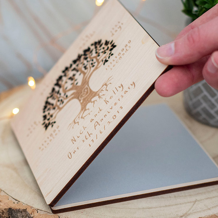 5th Wedding Anniversary Timeline Engraved Wooden Greetings Card-Love Lumi Ltd