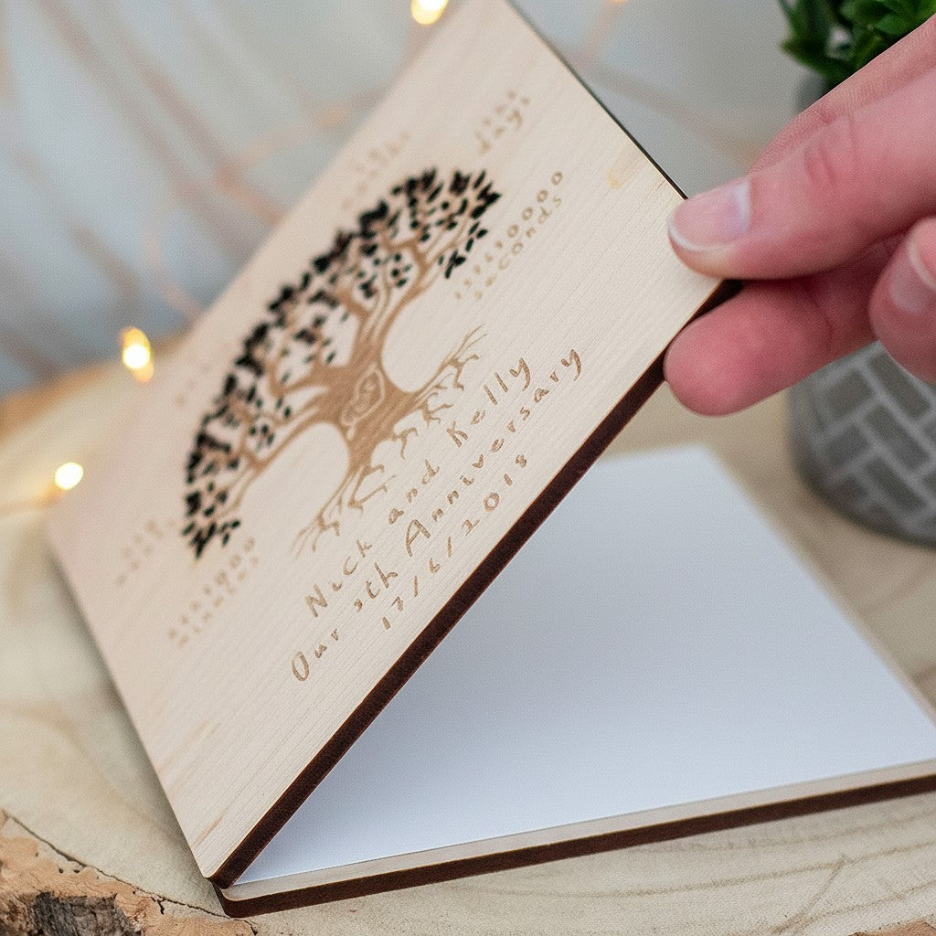 Wedding Anniversary Oak Tree Timeline Engraved Wooden Greetings Card
