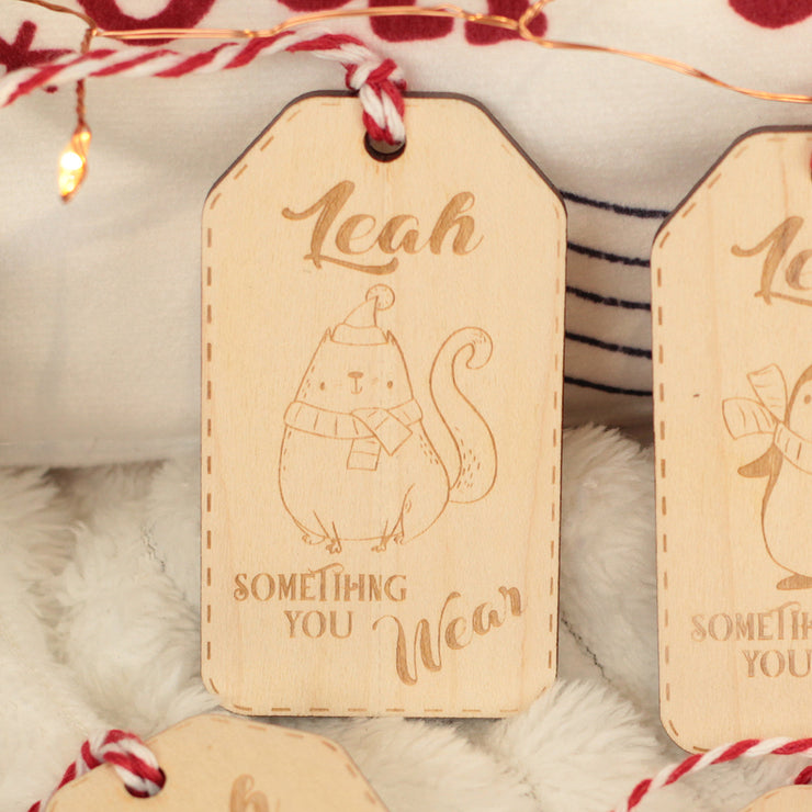 Personalised set of 5 Christmas animals 'something you' gift ideas wooden tags